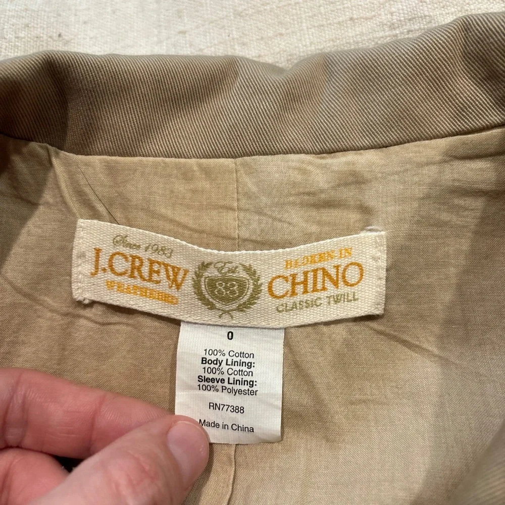 J Crew Women's Chino Classic Twill Collared Fitted Pleated Back‎ Jacket Size 0